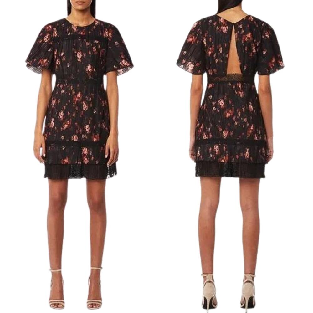 FOXIEDOX Anthropologie Biella Floral Lace Flutter Sleeve Mini Dress Size Small